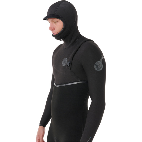 2026 Rip Curl Mens E-Bomb 5/4mm Zip Free Hooded Wetsuit 17IMFS - Black